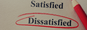 The words "satisfied" and "dissatisfied" circled in red.
