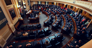 An image of various members of the Virginia General Assembly sitting at their desks.
