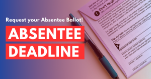 A blank absentee ballot with a green pen beside it.