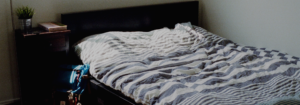 An empty room with only a bed.