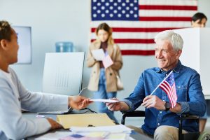 Smiling Senior Voter with Disability