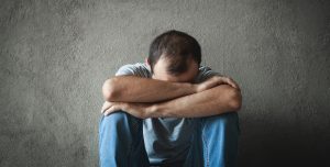 Caucasian depressed man. Mental health concept