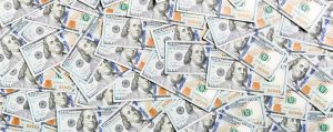 Top view of American money background. Pile of dollar cash.