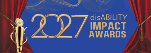 Banner for the 2026 disAbility Impact Awards featuring a gold trophy, red stage curtains, and the text “2027 disAbility Impact Awards, Presented by Virginia Housing.”